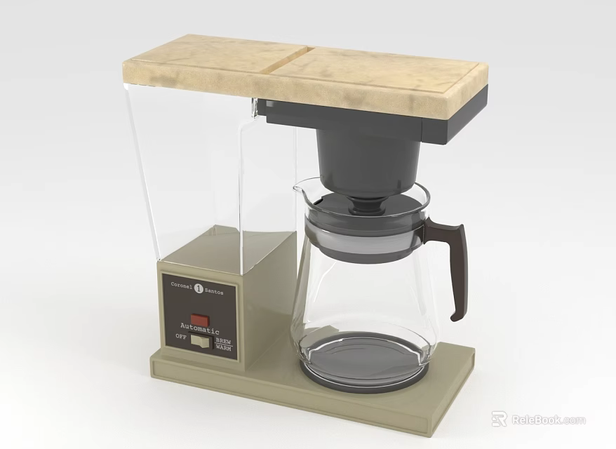 Modern Electric Coffee Maker Kitchen Appliance With Glass Carafe Marble Top Control Panel 3d model 
