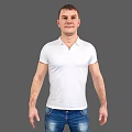 Man Wearing White Polo Shirt And Blue Jeans In Standing Position 3d model