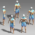 Casual Summer Outfit With Blue Shorts Orange And Blue Sleeveless Vest And White Hair Accessory