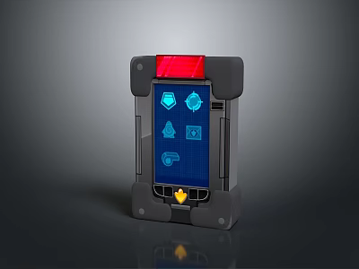 Handheld Digital Control Device With Red Top Gray Frame Blue Screen Icons And Yellow Button 3d model