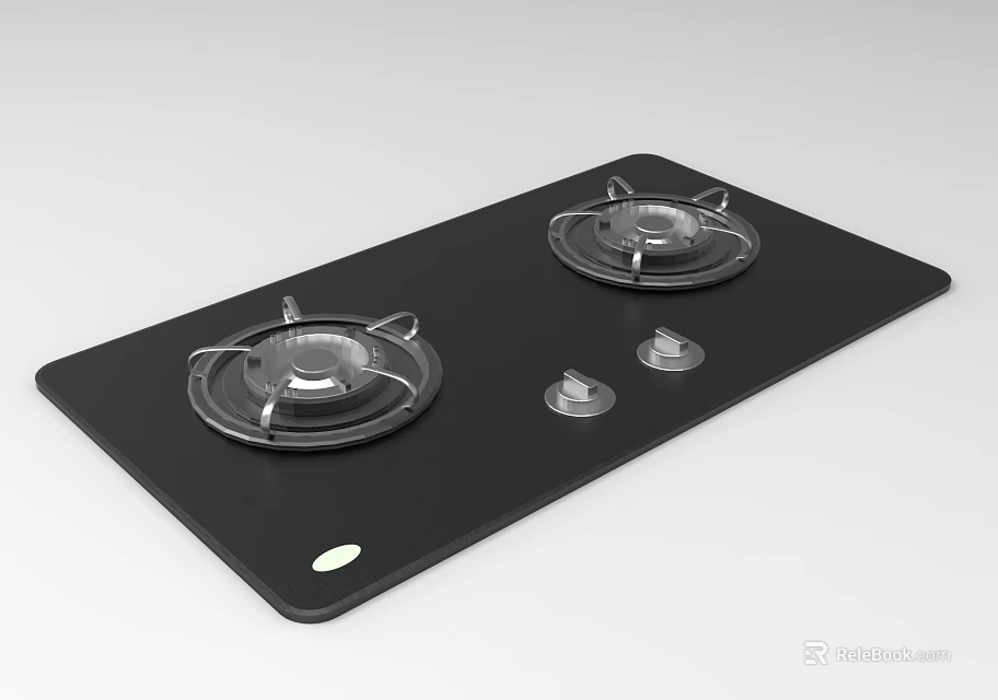 Black Gas Cooktop With Two Burners Design And Knobs For Easy Control Kitchen Appliance 3d model 