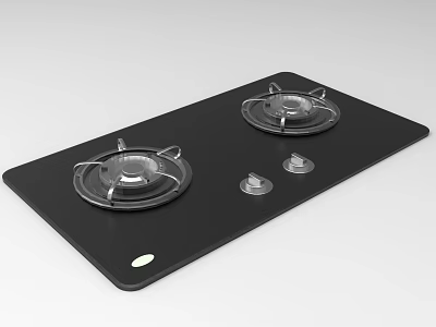 Black Gas Cooktop With Two Burners Design And Knobs For Easy Control Kitchen Appliance 3d model