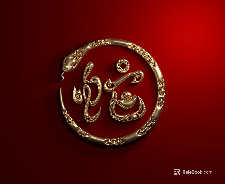 Artistic Red Swing Door With Gold Decorative Patterns And Circular Design On Red Background 3d model 