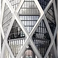 Modern Office Building With Glass Curtain Wall And Geometric Exterior Structure Design