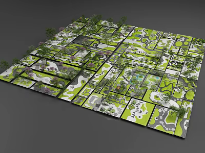 Karesansui Zen Garden Layout Featuring Geometric Patterns Green Plants And Stone Elements 3d model