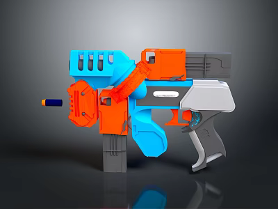 Colorful Sci-Fi Toy Weapon With Blue Orange And Gray Design Features 3d model