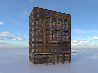 Brown Multi Storey Building With Multiple Windows Ground Floor Canopy And Blue Sky 3d model