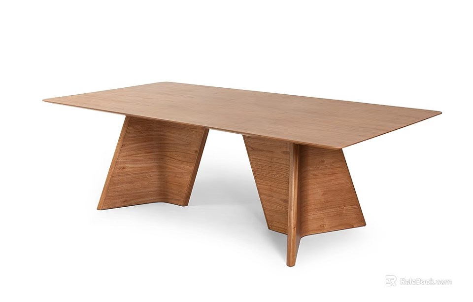 Modern Wooden Dining Table With Unique Angular Legs And Smooth Surface Design 3d model 