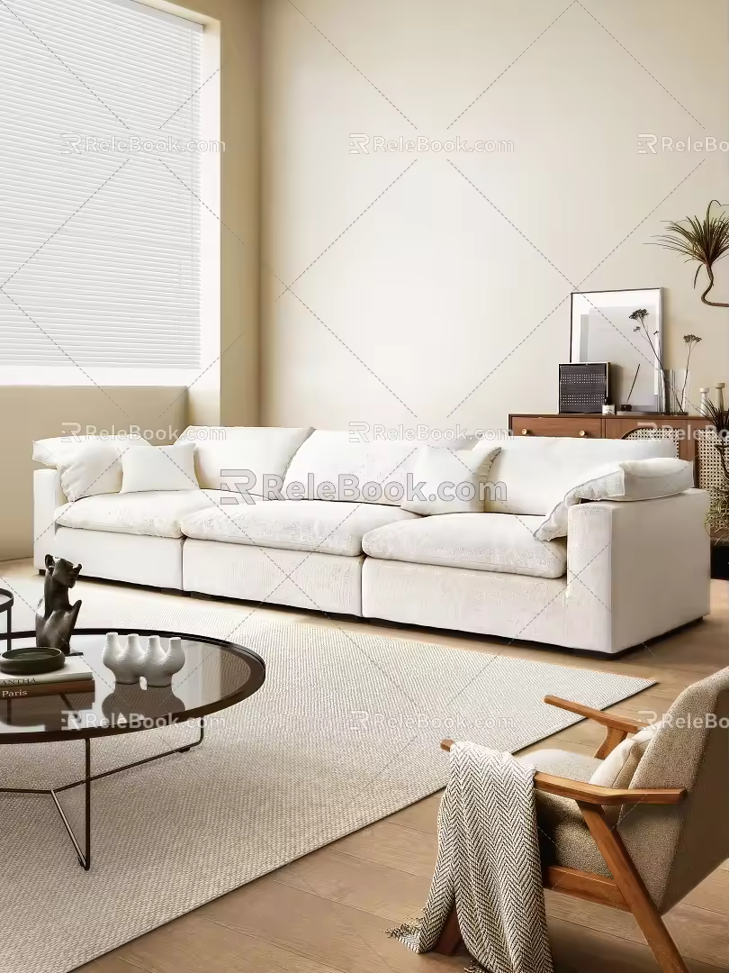 Modern-Silent Cream Style Living Room Three-Person Sofa Multi-Person Sofa Clouds Sand Publishing Art Sofa Coffee Table Combination 3d model