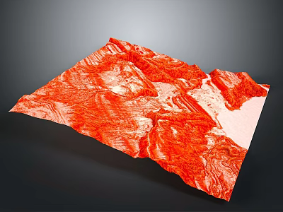 Red Terrain Model With Rugged Mountain Features And White Surface Areas 3d model