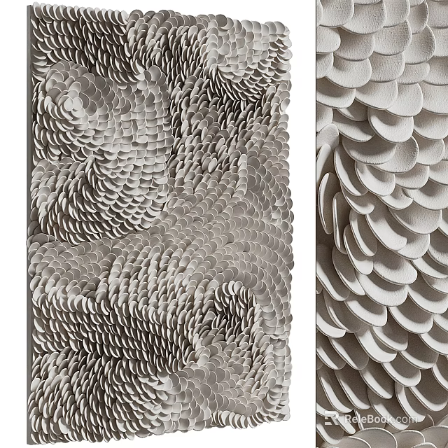Modern 3D Textured Wall Decor With Scale Like Patterns In Gray And White 3d model 