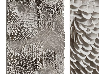 Modern 3D Textured Wall Decor With Scale Like Patterns In Gray And White 3d model