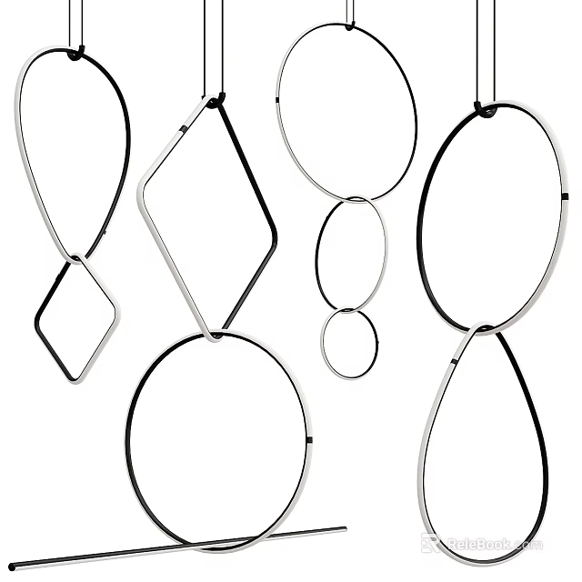 Modern Geometric Chandeliers with Sleek Metal Lines Circular Diamond Oval Shapes for Contemporary Home Decor 3d model 