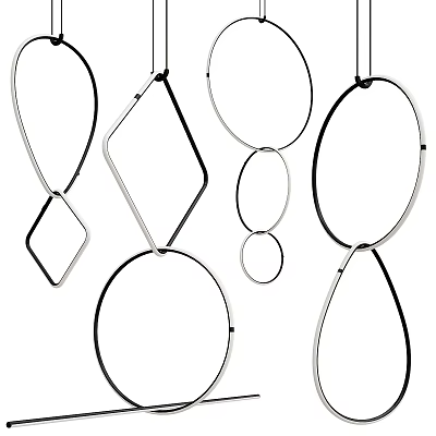 Modern Geometric Chandeliers with Sleek Metal Lines Circular Diamond Oval Shapes for Contemporary Home Decor 3d model