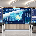 Modern High Tech Monitoring Control Room With Big Data Visualization Screens And Operator Workstations