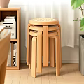 Stackable Natural Wood Stools With Woven Seat For Modern Home Interior