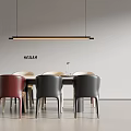 Modern Minimalist Dining Interior With Round Table Multi Colored Chairs And Pendant Light 3d model