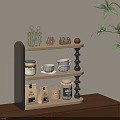 Wooden 3 Tier Kitchen Storage Shelf With Cups Jars And Decorative Plants