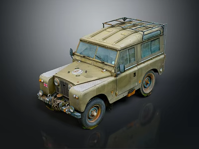 Vintage Military Off Road Vehicle With Green Paint Roof Rack And Front Grille 3d model
