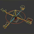 Vibrant Rotating Swing Ride With Colorful Seats And Red Wheel