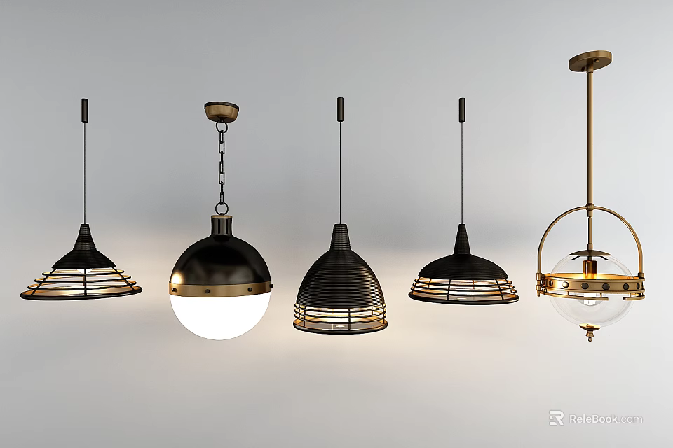 Modern Pendant Lights With Different Metal Designs For Home Interior Decoration 3d model