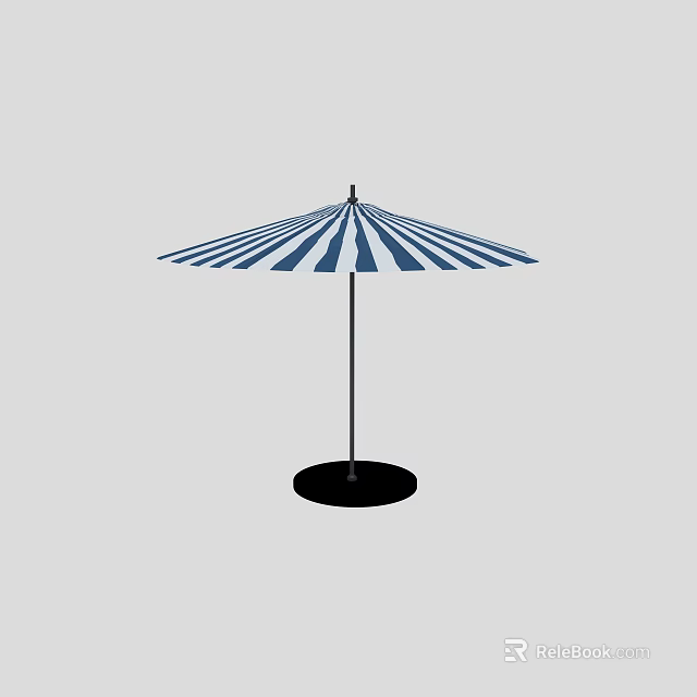 Blue and White Striped Outdoor Sunshade With Black Base Stand Design 3d model 