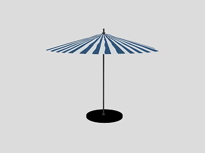 Blue and White Striped Outdoor Sunshade With Black Base Stand Design 3d model