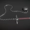Medieval Spiked Flail Weapon With Metal Chain And Wooden Handle