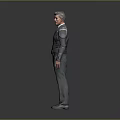 Security Guard Wearing Gray Uniform With Headset Belt And Shoulder Patches