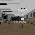 Art And Books Themed Classroom Interior With Chairs And Bookshelves