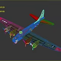 Detailed Green Military Airplane Model With Red Wings Tail And White Star Emblem