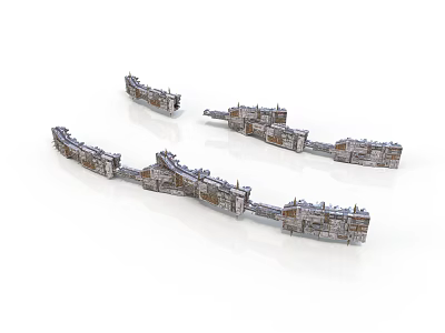 3D Model of Cosmic Spaceship with Modular Metal Structure and Station Components 3d model