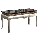 Elegant Vintage Silver Desk With Carved Legs Drawers And Black Glass Tabletop