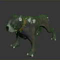 3D Dog Model With Gray Body Green White Spots Brown Collar And Pink Paws