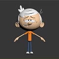 Frowning Cartoon Character With White Hair Orange Shirt Blue Pants White Shoes On Gray Background