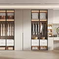 Modern Walk in Closet Interior With Open Shelves Hanging Rods Drawers And Mirror