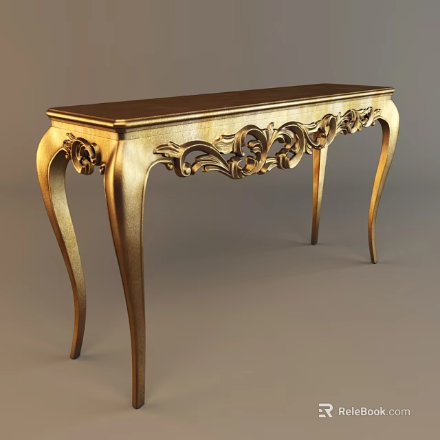 Golden Dining Table With Intricate Carvings And Elegant Leg Design 3d model 