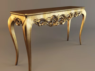 Golden Dining Table With Intricate Carvings And Elegant Leg Design 3d model