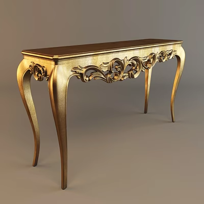 Golden Dining Table With Intricate Carvings And Elegant Leg Design 3d model