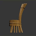 Handwoven Rattan Single Chair with Striped Backrest Curved Seat and Natural Tone