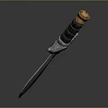 Detailed Modern Sword Weapon With Silver Metal Blade Black Hilt And Golden Pommel