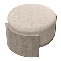 Round Beige Upholstered Ottoman With Light Wooden Legs Modern Simple Design