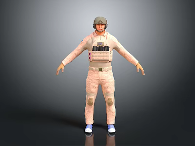 Game Movie Character In Pink Jumpsuit With Helmet Tactical Vest Knee Pads And Blue Shoes 3d model
