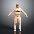 Game Movie Character In Pink Jumpsuit With Helmet Tactical Vest Knee Pads And Blue Shoes
