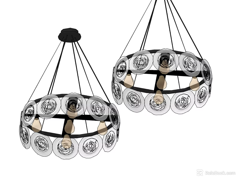Round Hanging Crystal Chandelier With Transparent Crystals And Black Frame Design 3d model 