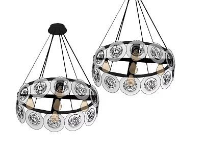 Round Hanging Crystal Chandelier With Transparent Crystals And Black Frame Design 3d model