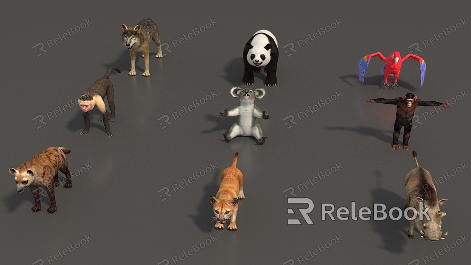 Animal Mammal Low Model Animal Low Face Number Animal Game Animal Animal Simple Model Realistic Animal Parrot Rhino Panda Wolf Hyena Monkey model