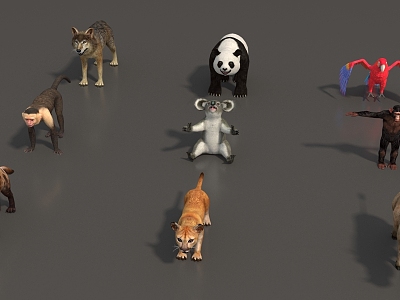 Animal Mammal Low Model Animal Low Face Number Animal Game Animal Simple Model Realistic Animal Parrot Rhino Panda Wolf Hyena Monkey model