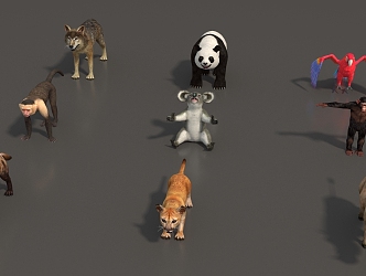 Animal Mammal Low Model Animal Low Face Number Animal Game Animal Simple Model Realistic Animal Parrot Rhino Panda Wolf Hyena Monkey 3d model