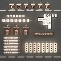 Coffee Shop Lighting Combinations With Letter Lights Open Sign And Welcome Decor Elements 3d model